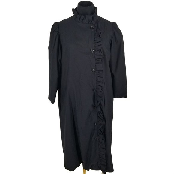 Vintage Oscar de la Renta Black Long Jacket Coat Puff Sleeve Ruffle Buttons M? - Picture 1 of 10